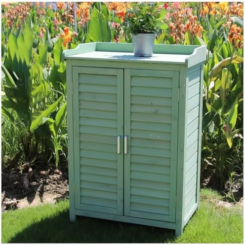 Outdoor Wooden Potting Bench with Double Doors, Galvanized Top, Storage Cabinet & Planting Table – Ideal for Garden, Balcony & Backyard Use, Durable & Stylish