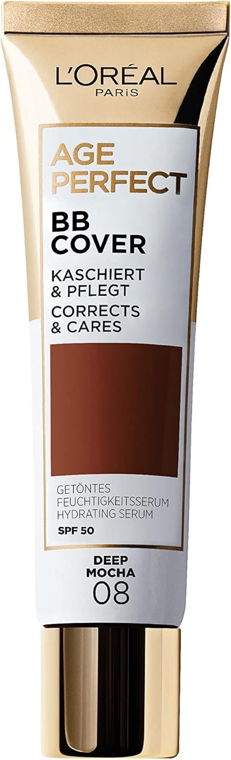 L'Oreal Paris BB Cover, Age Perfect BB Cream, Light-weight, Tinted Moisturizer with SPF 50 & Hydrating Serum – Infused with Vitamin B3 – Lightweight Full Coverage, 07 Deep Almond