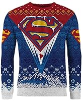 Superman Knitted Christmas Jumper Unisex for Men or Women - Ugly Sweater DC Comics Justice League Gift (Size: L)