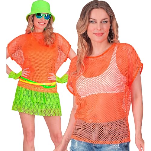 W WIDMANN MILANO Party Fashion - top de rejilla para mujer, camiseta fluorescente para festivales y carnaval.