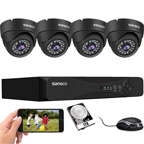 Black Friday - 60% OFF SANSCO 8CH Home Security Camera System with 5MP DVR Recorder and 4Pcs Indoor Outdoor CCTV Dome Cameras, 8 Channel DVR with 1TB HDD, Night Vision, Instant Email and APP Alarm Alert, Easy Remote Access