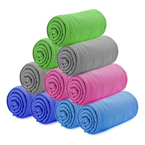 Amgico 10 Packs Cooling Towels(40"x12"), Sweat Towel for Neck and Face, Soft Breathable Instant Cooling Towel for Sport, Yoga, Gym, Workout, Running, Travel, Camping (Multicolor) Cover