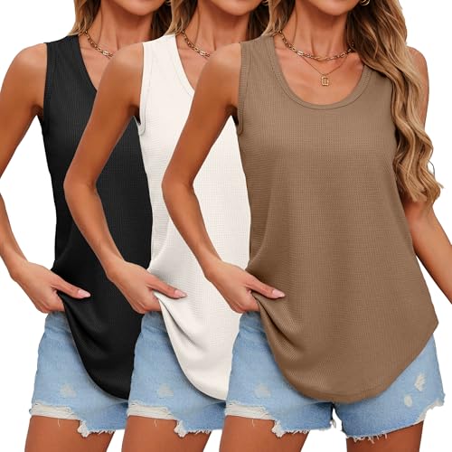 Riyiper 3 Pack Women's Waffle Knit Tunic Tank Tops...