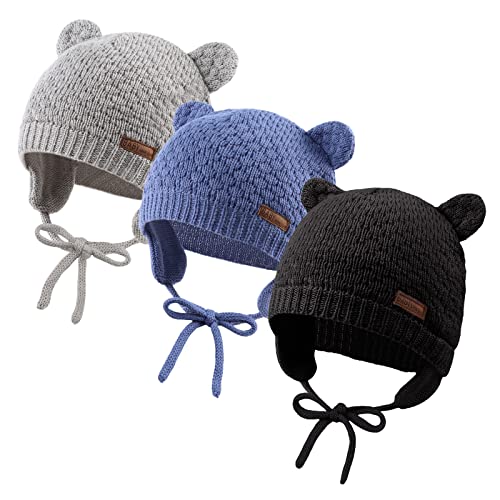 Image of JANGANNSA Cute Knitted Boys Girls Christmas Beanie Warm Earflap Winter Hat Infant Toddler Baby Beanie 0-2Y