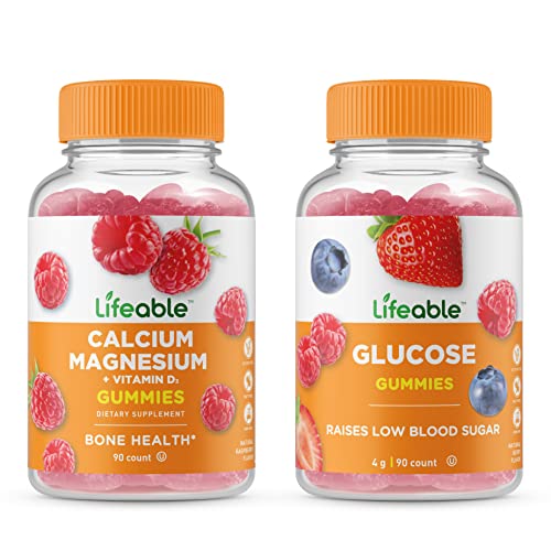 Lifeable Calcium Magnesium + Glucose Gummies Bundle - Great Tasting Natural Flavor Vitamin Supplement - Gluten Free Vegetarian GMO Free Chewable