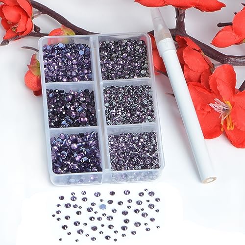 Image of Bymitel Hotfix Crystal Rhinestones Round Gems for Crafts,Mixed 6 Sizes with Wax Pencil Kit, Tazanite1.3-3.2mm(SS3-SS12 /8000pcs)