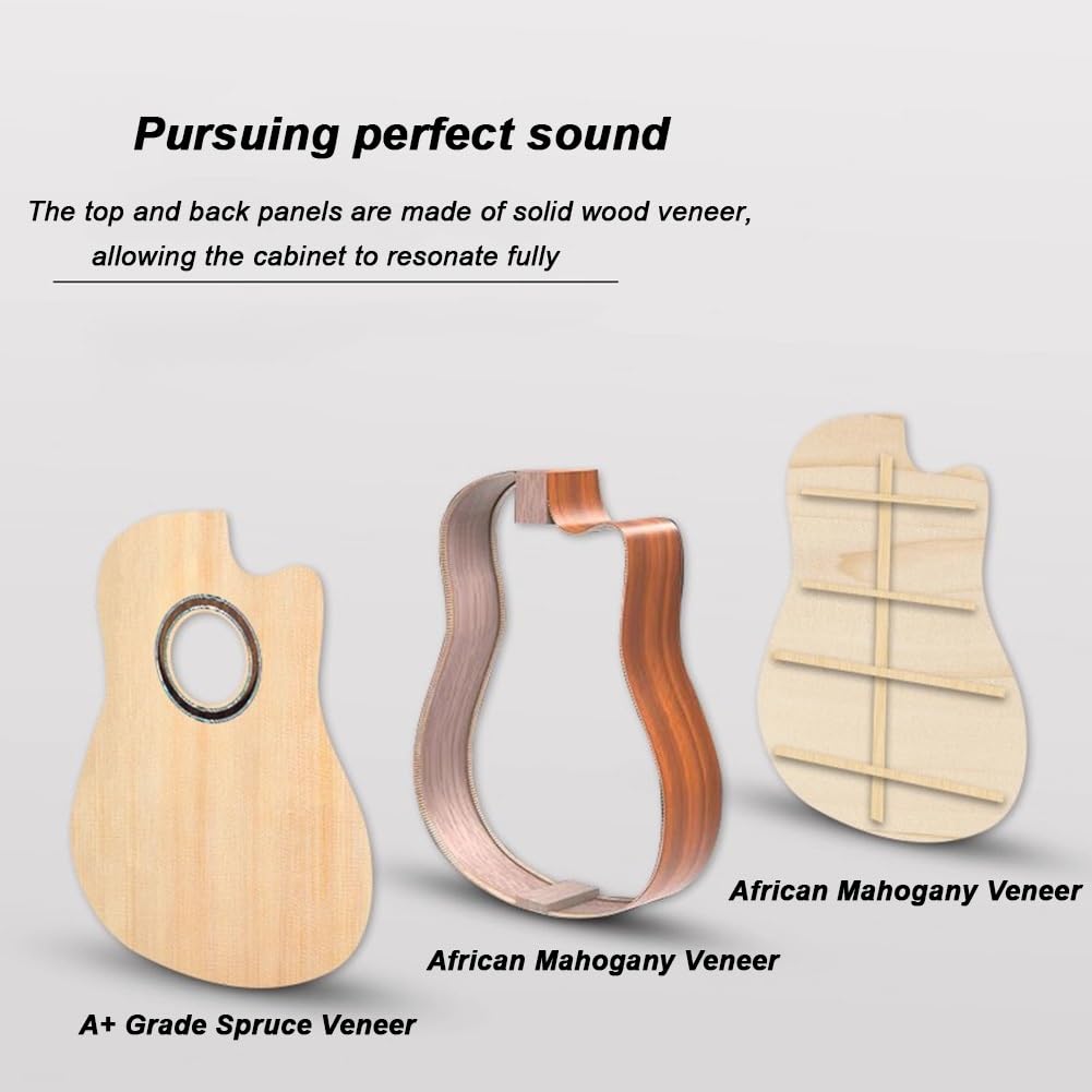 Kit per chitarra acustica, a spalla mancante, per principianti, include custodia, accordatore, tracolla, corde, plettri e capotasto