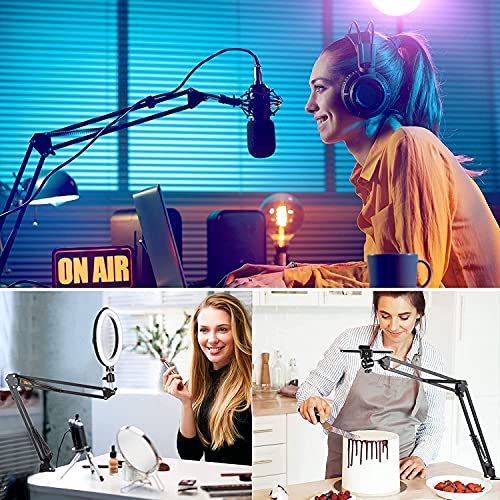 Cahaya 2 In 1 Microphone Arm Stand And Phone Stand With Pop Filter 2 Mic Clip And 3/8" To 5/8" Adapter Heavy Duty Adjustable Suspension Boom Scissor Microphone Stand For Blue Yeti Snowball Cy0263-1 #TOP6