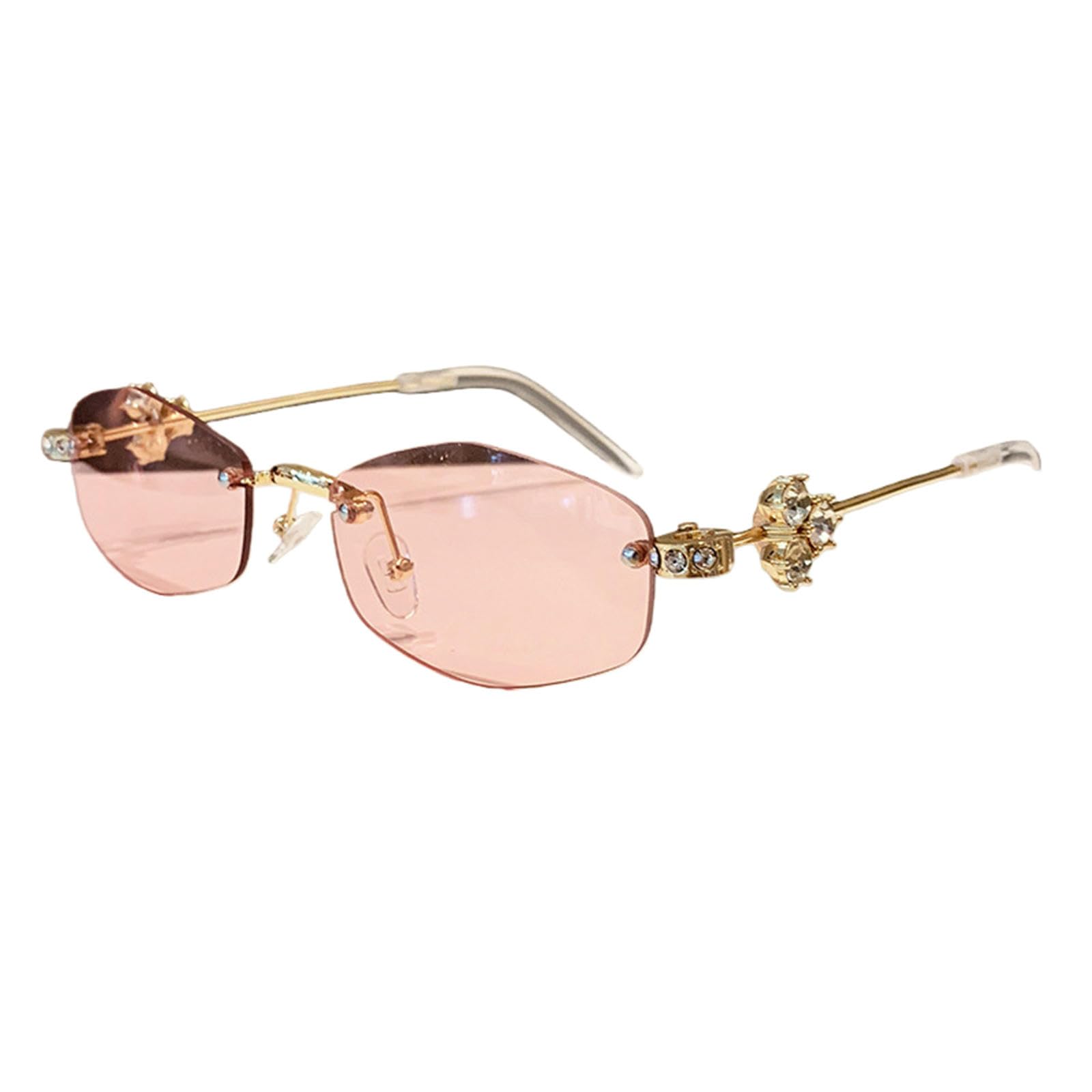 Gyios Sunglasses Mens For Women Men, Bling Trendy Rimless Sun Glasses Fashion Narrow Shades Sunnies-gold Frame With Transparent Pink