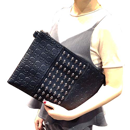 Bolso clutch satchel con calavera punk negro miniatura 7