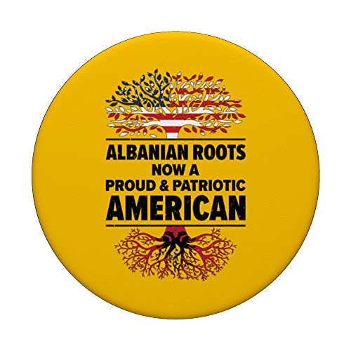 Albanian American Patriot USA Grown Albania US Flag PopSockets Swappable PopGrip, Black - Image 3