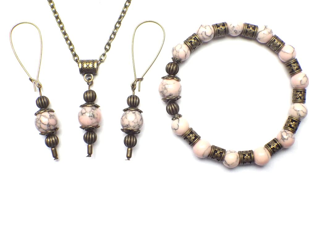 Parure bohemia para mujer en bronce antiguo con collar, pulsera y pendientes a juego