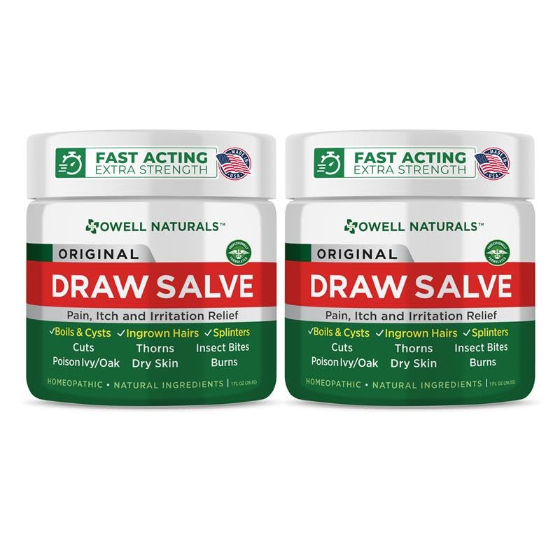 OWELL NATURALS Drawing Salve Ointment for Boil & Cyst Removal, Deep Ingrown Hair, Splinter Remover, Bug Spider Bites, Bee Sting, Mosquito Itching, Poison Ivy, 1 fl Oz (Pack of 2)