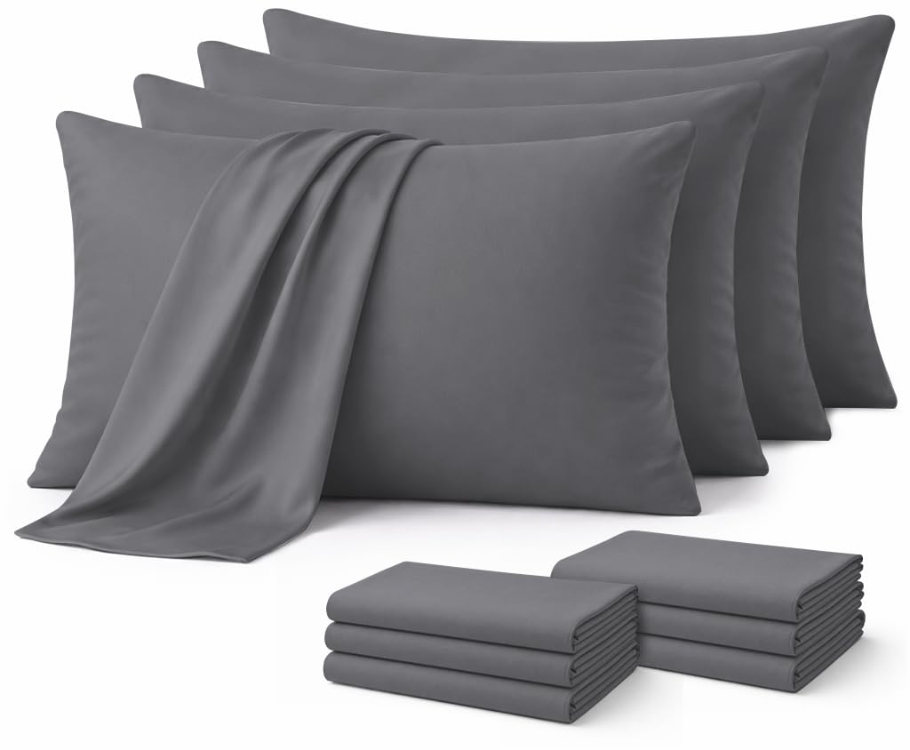 Aspire Homeware Grey Pillow Cases 10 Pack – 100% Brushed Microfiber Premium Pillowcases Super Soft Envelope Closure Pillow Cover (50X75cm)