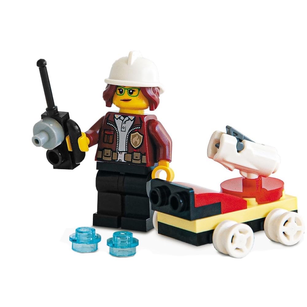 City Minifigure - Firefighter with Mini Fire Truck Minibuild