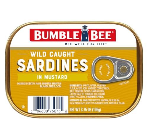 Bumble Bee Sardines in Mustard Sauce, 3.75 oz Tin - Wild Caught, Gluten Free, Keto, Kosher