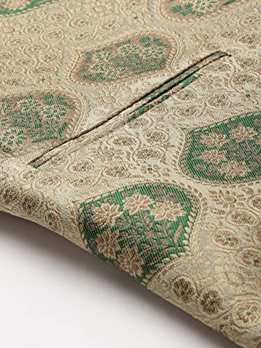 Image of MANQ Men Fawn Woven Jaquard Silk Nehru Jacket