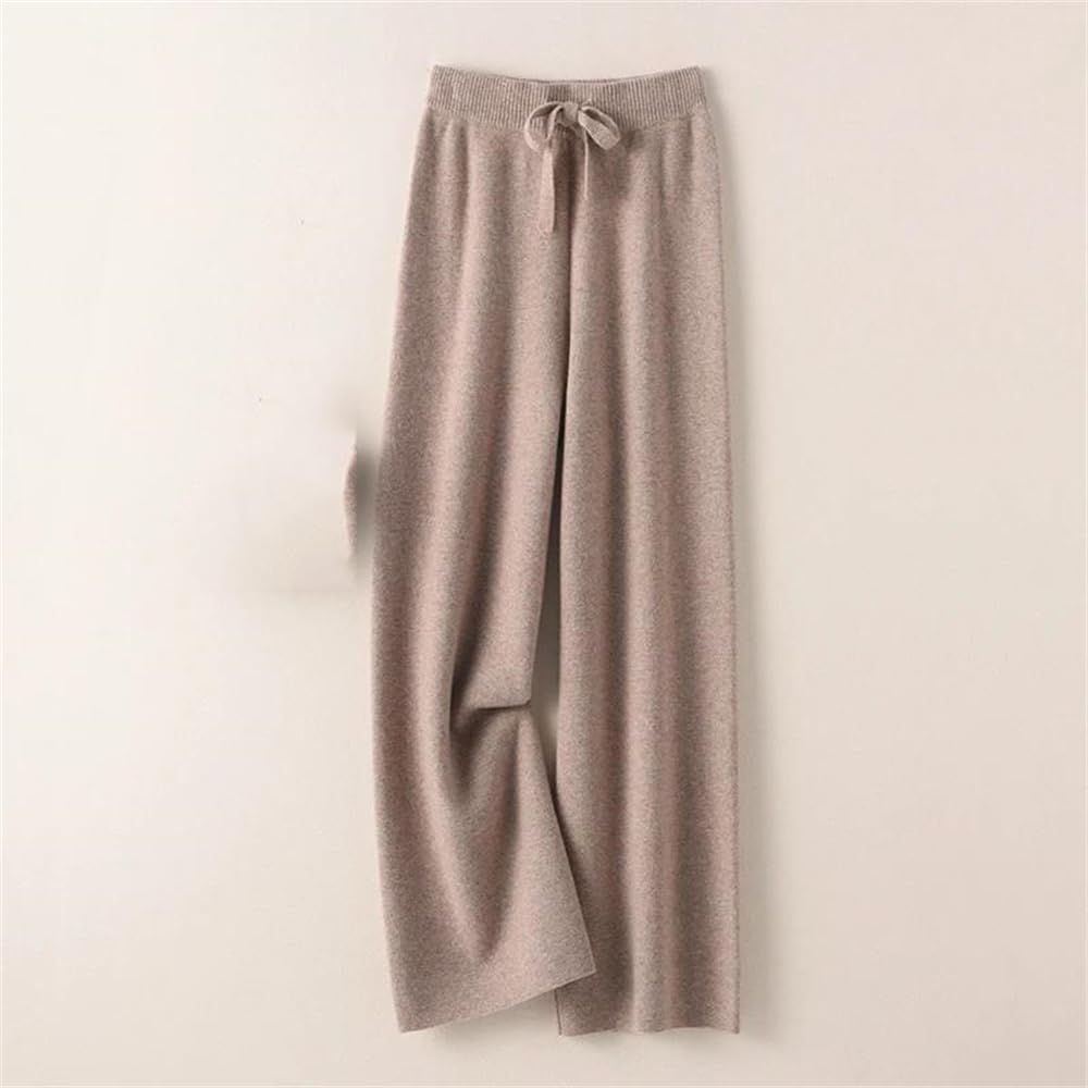 Hndudnff Pantaloni da donna larghi a vita alta in lana a gamba larga pantaloni invernali casual lavorati a maglia
