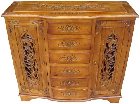 Birsppy French Shabby Chic Furniture - Handcarved Sideboard Cabinet in Oak Finish