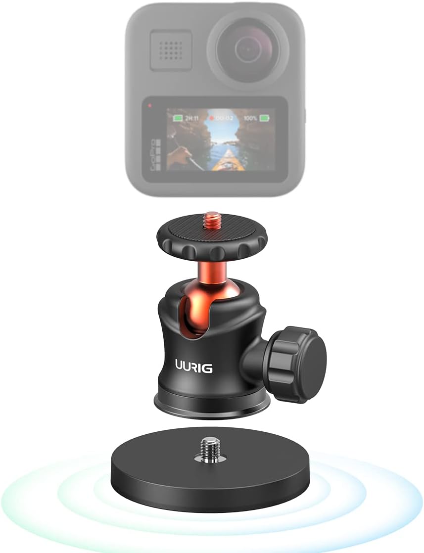 Magnetic Camera Mount with Mini Ball Head, Compatible with GoPro, AKASO, Insta360, DJI Osmo Action Cameras