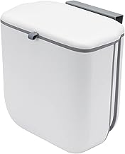 Food Waste Bin with Lid, 10L Foldable Hanging Kitchen Caddy, Wall Mounted Under Sink Trash Can for Cupboard Door, Cabinet, Bathroom, RV, Motorhome