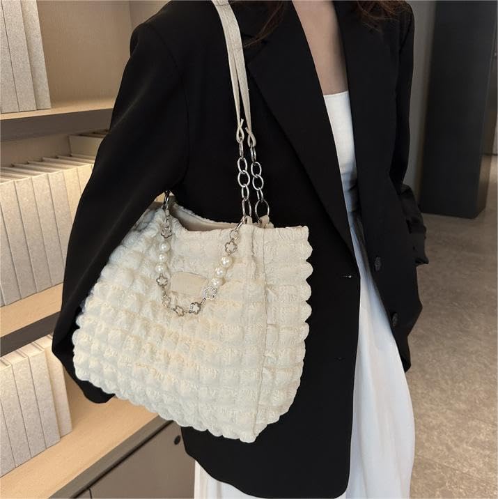 Bolso tote para mujer con cadena de perlas, bolso casual espacioso, bolso hobo cruzado miniatura 3