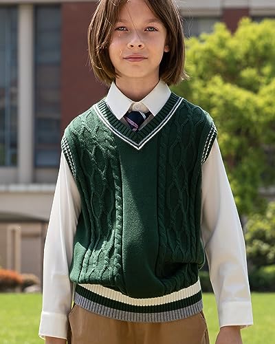 Image of JSTEX Boys Sweater Vest 100% Cotton Kids Uniform Vest V-Neck Sleeveless Knit Pullover for Boy Girls Toddler Size 4-14