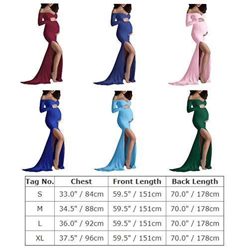 Women Off Shoulder Side Split Maternity Dress Long Sleeve Ruched V Neck Wrap Elegant Slim Fit Bodycon Mermaid Pregnancy Maxi Beach Photography Dress For Baby Shower Photo Shoot Pink-Long Sleeve S #TOP3