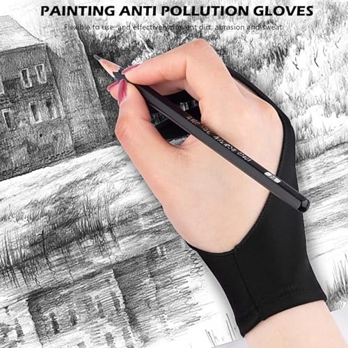 Image of 3pcs Artist Glove, Drawing Gloves for Tablet, Palm Rejection Gloves for Graphic Tablet, Anti-Fouling Two-Finger Gloves, Black Gloves for Drawing and Writing