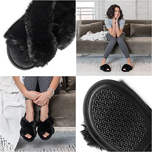 isotoner Women's Fuzzy Slipper, Cozy Open Toe Flip-Flop with a Furry Cross Band and Plush Fluffy Terry Cushion3