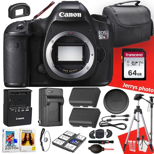 Canon EOS 5DS R DSLR Camera (Body Only) + 64 GB Memory + Extra Battery + Battery Charger + Filters + Tripod + Monopod + More (23pc Bundle) (Renewed)