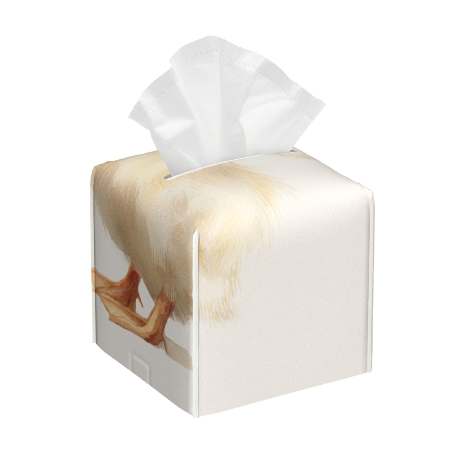 White Duck Wearing Small Party Hat Watercolor Tissue Box Cover Square Pu Leather Waterproof Tissue Box Holder for Car Bathroom Bedroom Office Tabletop Decor