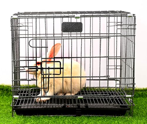 Image of Woofy Dog Cage - Powder Coated, Double Door Folding Metal Cage /Crate /Kennel with Removable Tray and Paw Protector for Dogs, Cats and Rabbits (Black, 18 Inch)