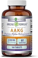 Vista 4 de Amazing Formulas AAKG ((arginina alfa-cetoglutarato) 3500 mg) Suplemento Tabletas Sin OMG Sin gluten Fabricado en Estados Unidos