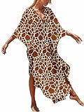 Orshoy Damen Strandkleid Bedecken Pareos Boho Transparent Strandponcho Kaftan Langes Kleid Pareo Cover ups Sexy Oversize Strandurlaub Bademode Baumwolle Strand Langes Bikini Cover Ups Braun
