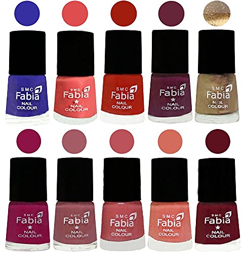 Image of SMC Fabia ALL IN ONE (PACK OF 10), Long Lasting Glossy Nail Polish, 6 ml Each, All Vibrant Colours,01789