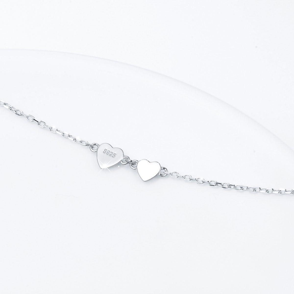 DAOCHONG S925 Sterling Silver Jewelry Tiny Delicate Sideways Double Forever Love Heart Choker Necklace, 16+2" - Image 5