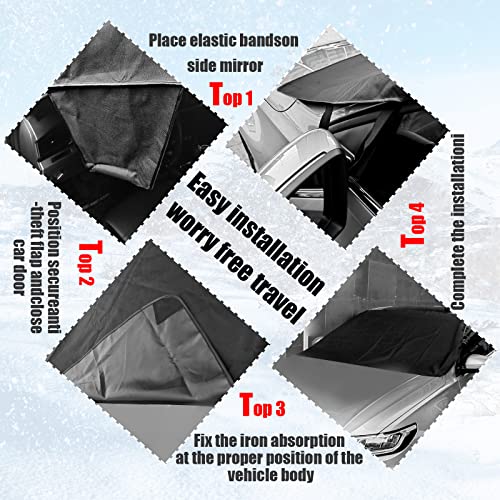 Car Windshield Snow Cover, Upgraded 600D Oxford Fabric Windshield Frost Cover, 75×47 Inch Wind and Snow Protection Kit, Four Seasons Car Windshield Sunshade and Snow Cover, Universal Truck, SUV, Car by YOGEIER - Image 3