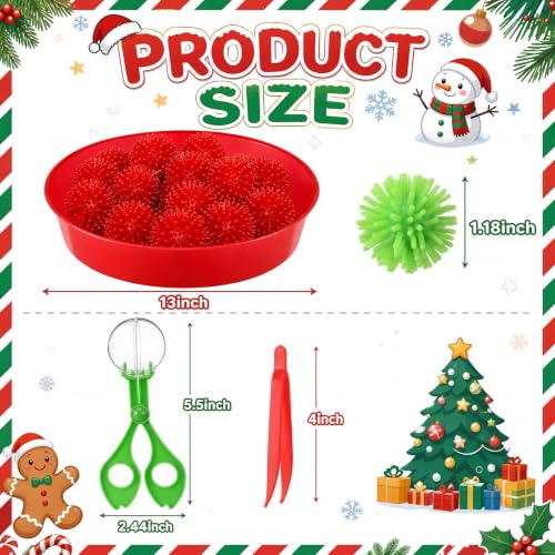 Image of Leitee 71 Pcs Sensory Bin Filler,Red Green,Christmas | Hedge Balls Tweezers Clips Cups, Fine Skills Toys Set for Kids Counting Sorting, Sensory Bin Tools Preschool Learning