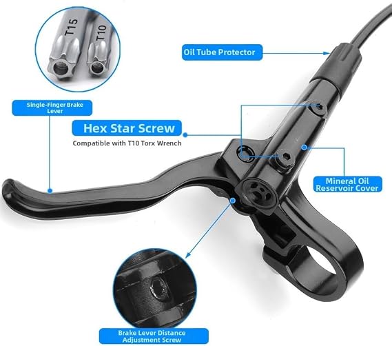 Hydraulic Disc Brake Set for Mountain and Road Bikes, Dual Piston Bicycle Brakes, Aluminum Alloy Levers with Mineral Oil Tubing(Left rear-A)