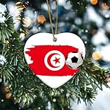 Décorations de Noël sur le thème du football Tunisie - Cadeau souvenir de joueur de sport - Cadeau souvenir en céramique et porcelaine - Élégant drapeau du monde mondial - Souvenir de voyage pour