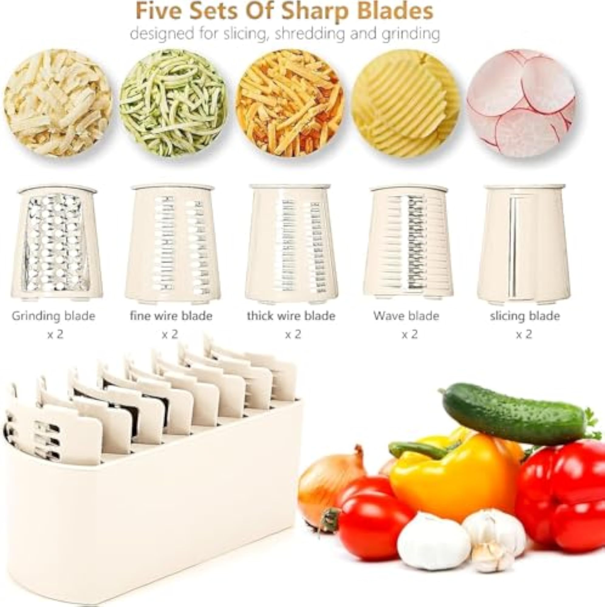 Rotary Cheese Grater & Mandoline Slicer with 5 Interchangeable Blades