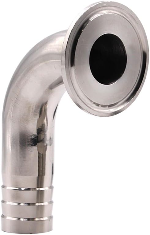 Sanitary Hose Barb Pipe Fitting 1.5" Tri Clamp (50.5MM Ferrule) 90 Degree Elbow (Tube OD: 1/2"/12MM (1.5 Tri-clamp))