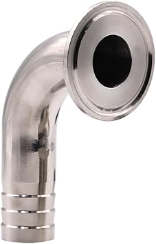 DERNORD Sanitary Hose Barb Pipe Fitting 1.5" Tri Clamp 50.5MM Ferrule 90 Degree Elbow Tube OD 1/2"/12MM 1.5 Tri-clamp