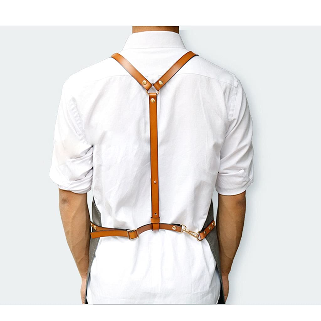 Delantales Cocina Cocina Delantales Ajustable Cuero de Vaca Correa de Hombro Denim Delantal for Hombres Mujeres Impermeable Babero Cocina Delantal con Bolsillos Regalo Sorpresa