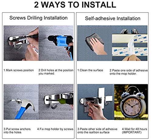EVV Stainless Steel Broom and Mop Wall Mount Organizer #TOP23