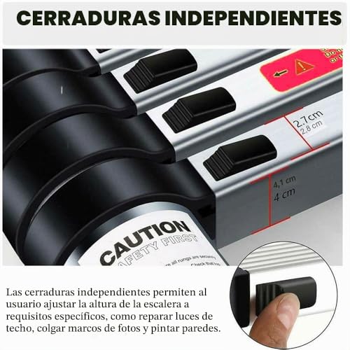 Miniatura 5 de Escalera Telescópica De 3,2 M, De Acero Inoxidable, Antideslizante, Con 11 Peldaños, Portátil Para Exterior E Interior, Capacidad De Carga De 150 Kg