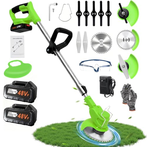 Electric Weed Wacker Grass Trimmer, 3 in 1 Weed Eater 2 x 48VF Battery Powered, Cordless Weed Wacker with 90Â° Adjustable Head, Lightweight Lawn Edger Brush Cutter for Lawn Garden Yard