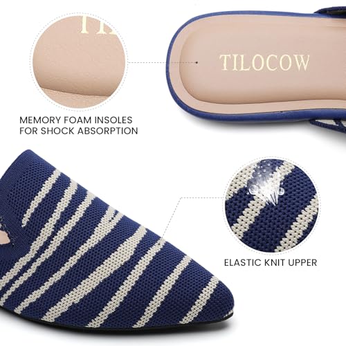 Image of Tilocow Knit Mules Office Slip on Loafers Business Casual Flats for Women