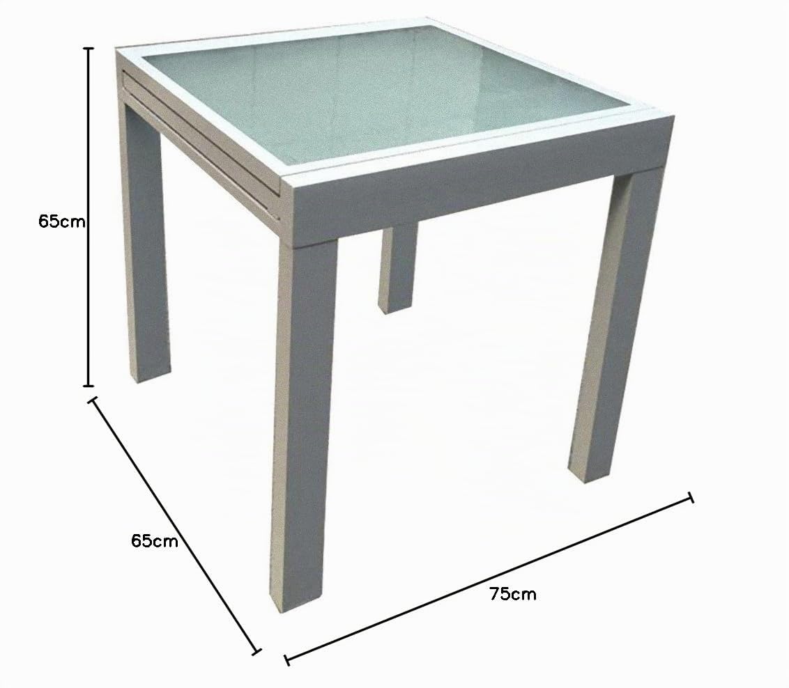 Garden Pleasure Tavolo allungabile 65/130 x 65 cm, in alluminio, in vetro, tavolo da pranzo